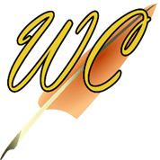 WordCrafter Logo: WC over quill.