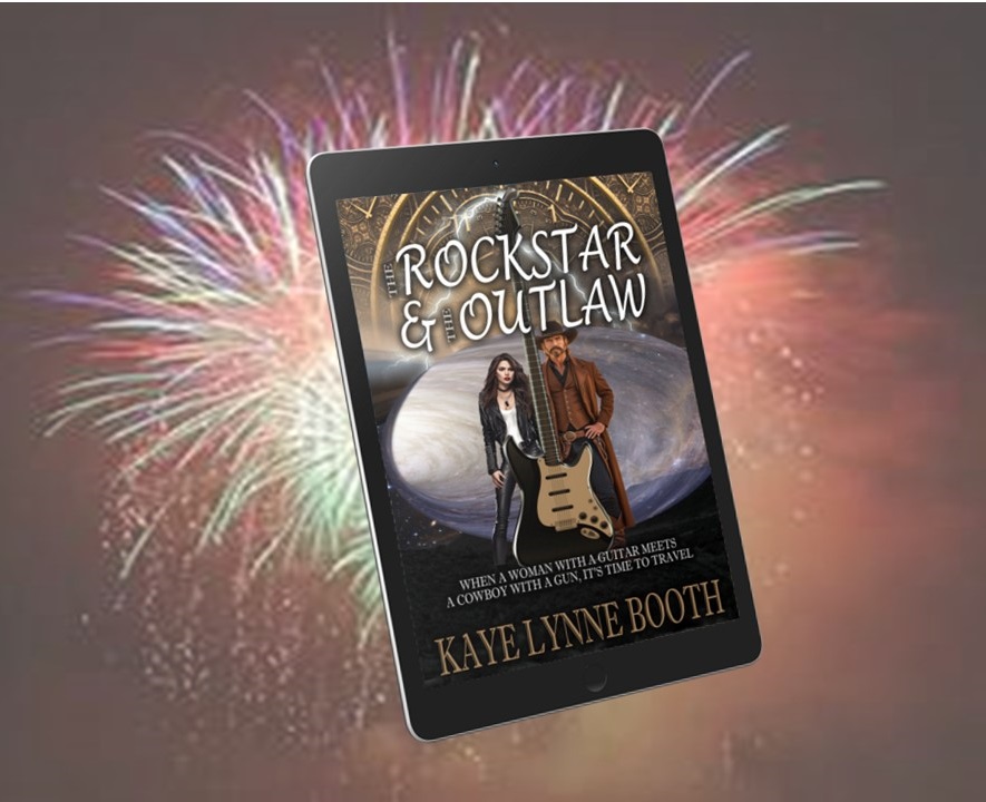Fireworks in the background. Digital copy of "The Rock Star & The Outlaw"