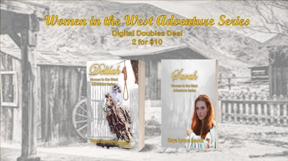 Text: Women in the West Adventure Series Digital Doubles Deal - 2 for $10
Delilah and Sarah in a western frontier scene.