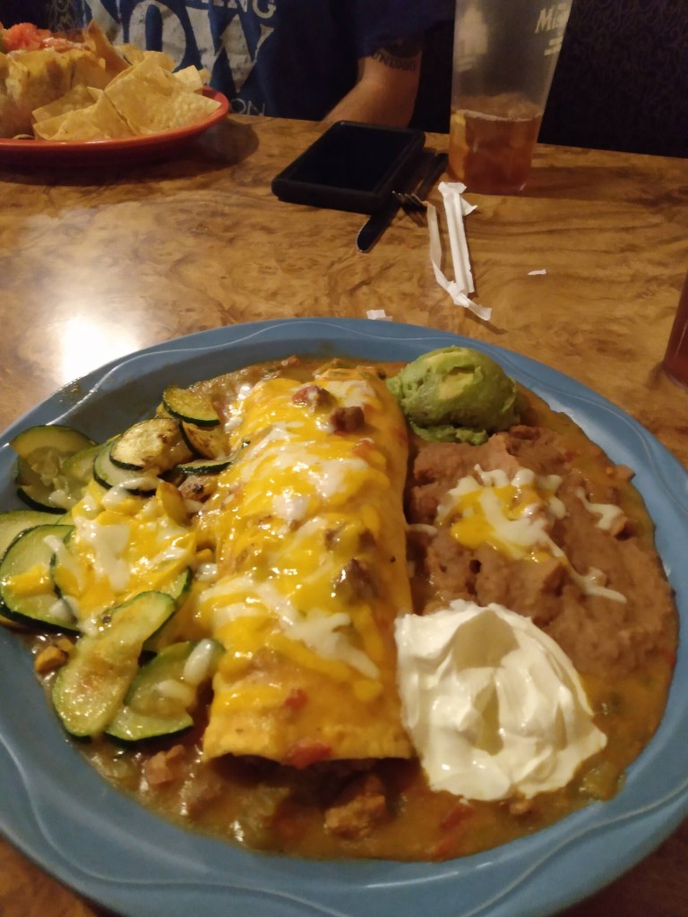 Mexican plate with zuchini qand refried beans