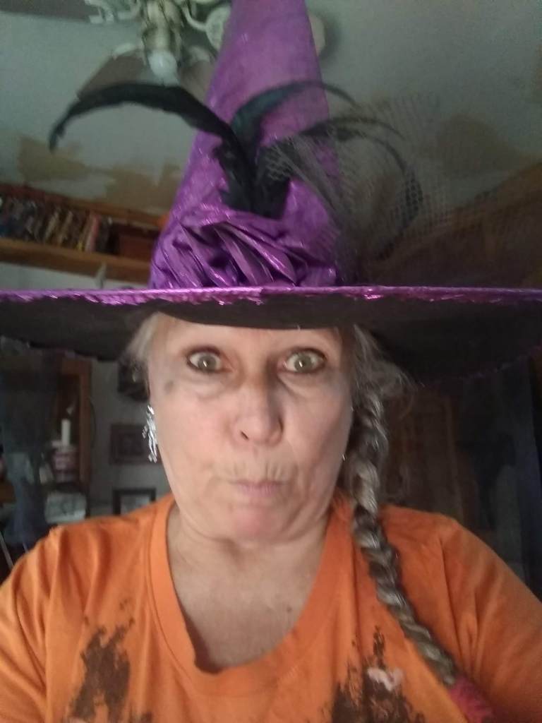Kaye Lynne Booth in purple witch hat