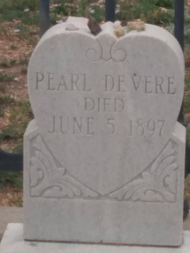 Pearl DeVere's gravestone: Pearl DeVere Died June 5, 1897